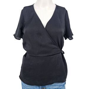 Lucky Brand Wrap Blouse Top Black XS